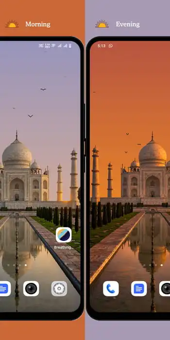 Sajeev dynamic live wallpapers app screenshots showing morning and evening view